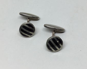 Vintage chrome and black cufflinks 1930/Vintage chrome cuff links 1930s