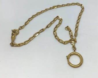 Gold-tone brass watch chain, Leontina 1940/Vintage Gold-Tone Brass chain-1940s