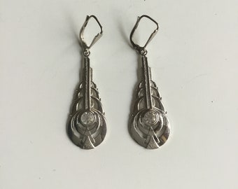 Vintage Art Deco chrome metal earrings. 1930s/ Vintage Art Deco chrome earrings .1930s