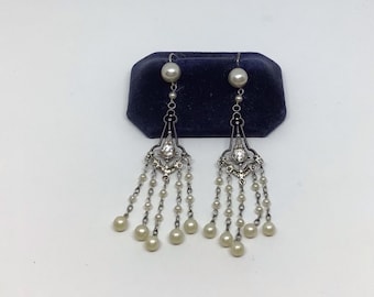 Pendientes vintage chandelier de plata y perlas.Art Deco.1920/Vintage chandelier earrings. Silver and pearl. 1920s.