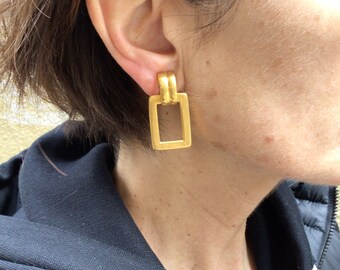 Rechteckige Vintage-Creolen mit Clipverschluss, Original aus den 40er Jahren. Messing.