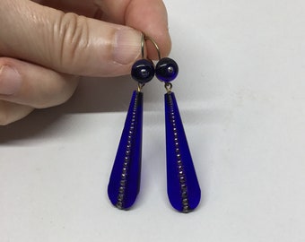 Vintage Art Deco blue glass earrings original 1930/Vintage French blue glass earrings 1930s. Art Deco.