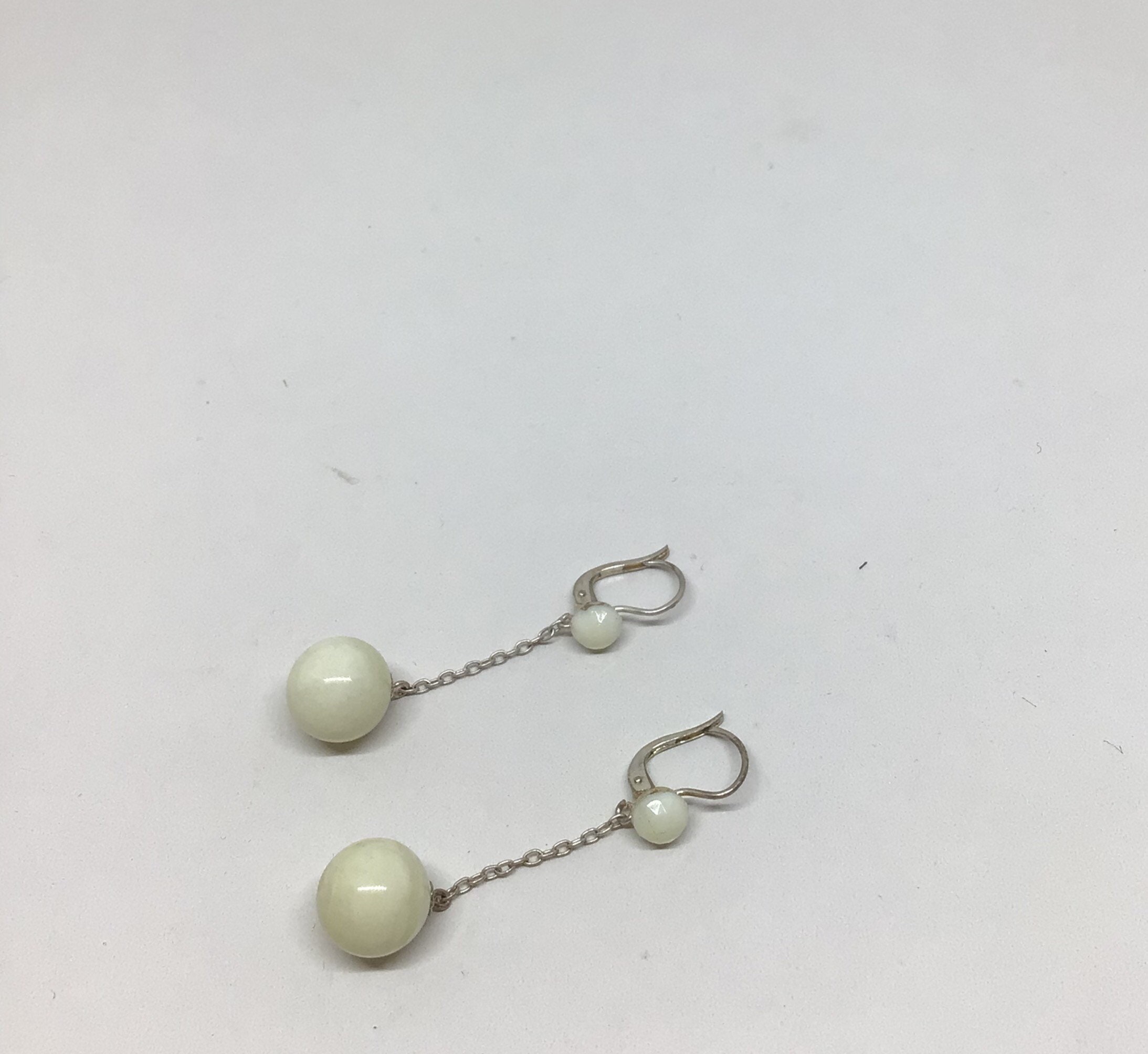 Boucles D'Oreilles Pendantes En Argent Massif 925 - Ancien, Créateur, Boule Verre - Occasion