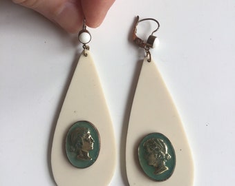 Art Deco Galalith and cameo. Brass.1930s/Galalith Art Deco Earrings with Cameo 1930