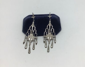 Pendientes vintage cromados, estilo Chandelier, Art Deco.1930/Vintage Art Deco earrings. Chandelier.Chrome earrings. 1930s.