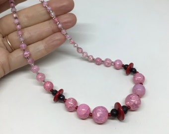 Art Deco Czech pink glass necklace,1930s/ Art Deco Czech pink glass necklace 1930s