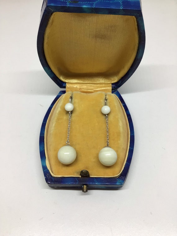 Pendientes vintage plata y cristal blanco,crudo, Art Deco ,1920/Vintage Art Deco earrings, silver and glass, 1920s.