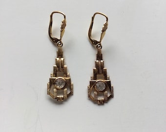 Art Deco geometric metal earrings 1930s/Art Deco brass earrings “Skycraper style” 1920s