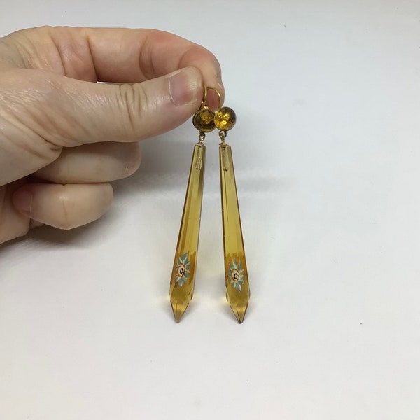 Art Deco earrings of intense amber crystal, 1920/Art Deco yellow drop earrings 1920s.