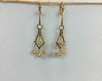 Vintage Art Deco chandelier earrings. Brass. 1930/Art Deco vintage chandelier earrings. Brass. 1930s