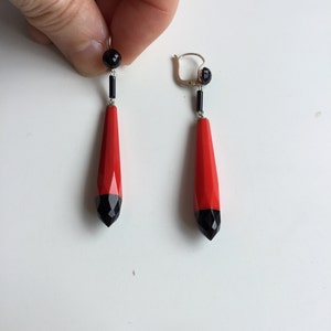 Art Deco red and black crystal earrings 1930 / Art Deco crystal earrings 1930