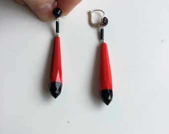 Art Deco red and black crystal earrings 1930 / Art Deco crystal earrings 1930