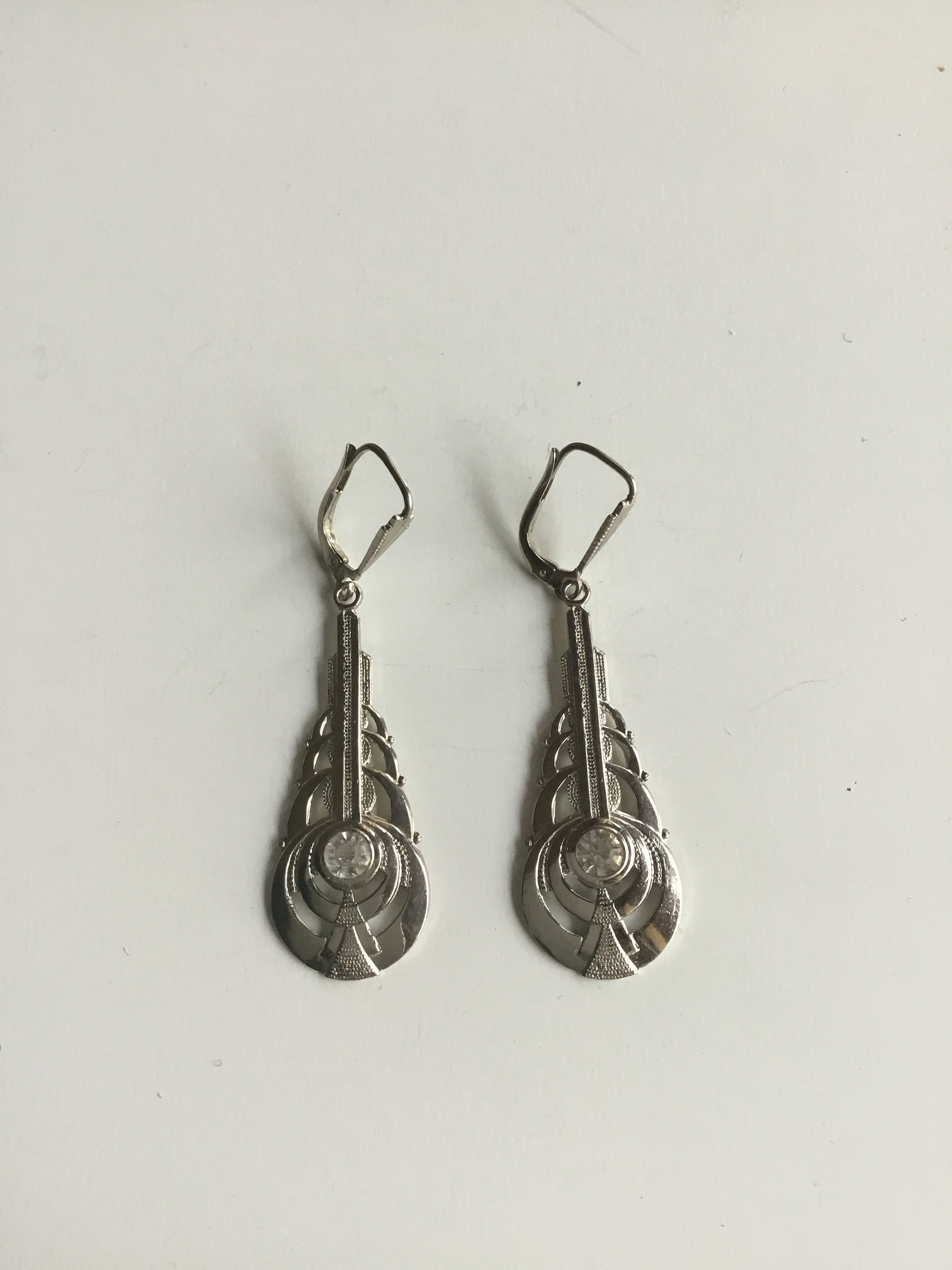 Vintage Art Deco chrome metal earrings. 1930s/ Vintage Art Deco chrome earrings .1930s