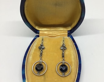 Ohrringe im Art-Deco-Stil aus Silber, Markasit und Hämatit, 1920er Jahre.