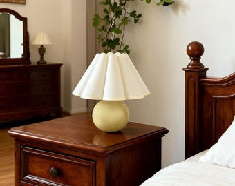 Handmade Ceramic Table Lamp, Pleated Lampshade, Nightstand Decor