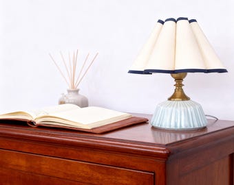 Handmade Ceramic Table Lamp: Country Style Fabric Shade Nightstand Light