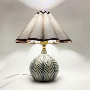 Handcrafted ceramic table lamp with gray fabric shade,Minimalist home decor table lamp,Bedside desk lamp,Customizable lampshade(W13&quot;xH14.5&quot;)