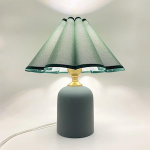 Handmade Green Ceramic Table Lamp: Fabric Petal Lampshade (12.6&quot; W x 13.7&quot; H)