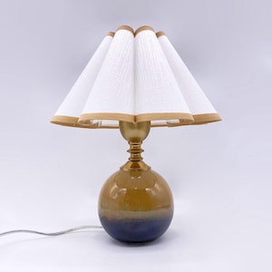Handmade Ceramic Table Lamp with White Fabric Shade,Petal Lampshade Table Lamp,Boho Desk Lamp for Bedroom Decor,Bedside Lamp(10&quot; Wx12.6&quot; H)