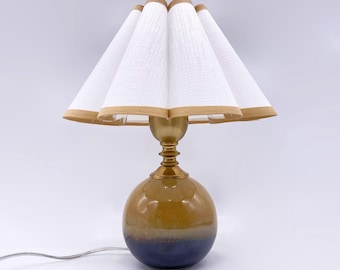 Handmade Ceramic Table Lamp: Petal Fabric Shade, Boho Desk Decor (11" Wx12.2" H)