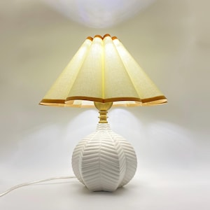 Handcrafted White Ceramic Base Table Lamp with Beige Fabric Shade,Carambola Shape Ceramic Table Lamp Base,Width 13&quot; by Height 13.7&quot;
