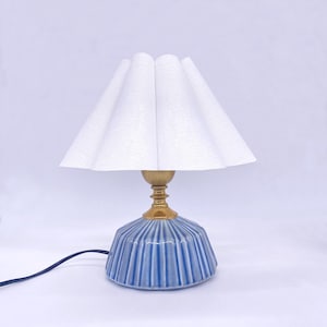 Handmade Ceramic Table Lamp: Beige Fabric Shade, Unique Bedside Light
