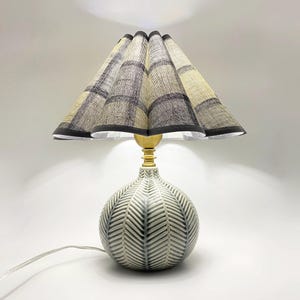 Handmade ceramic bedside lamp with plaid fabric lampshade,Fabric table lamp,Decor LED nightstand lamp,Customizable lampshade(W13&quot;xH14.5&quot;)