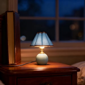 Handmade Blue Ceramic Table Lamp | Vintage-Inspired Fabric Shade