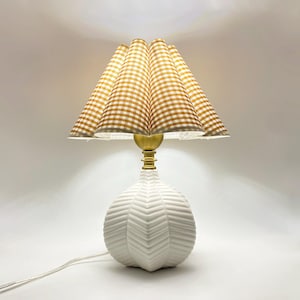 Handmade Ceramic Starfruit Table Lamp: Plaid Lampshade Accent Light