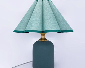 Handmade Green Petal Table Lamp, Ceramic Base, Dimmable Bedside Light
