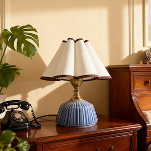 Handmade Ceramic Table Lamp: Beige Fabric Shade, Modern Bedside Lighting