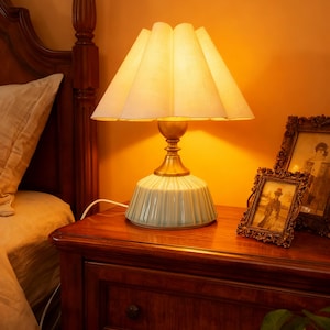 Handmade Ceramic Table Lamp: Nordic Bedside Lighting, Beige Fabric Shade