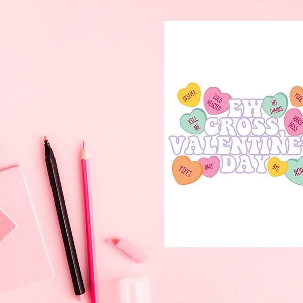 Ew Gross Candy Hearts Vintage Retro Valentines Day Card 2022, Funny Pun Greeting Card For Her, Him, Boyfriend, Girlfriend, Partner Gift