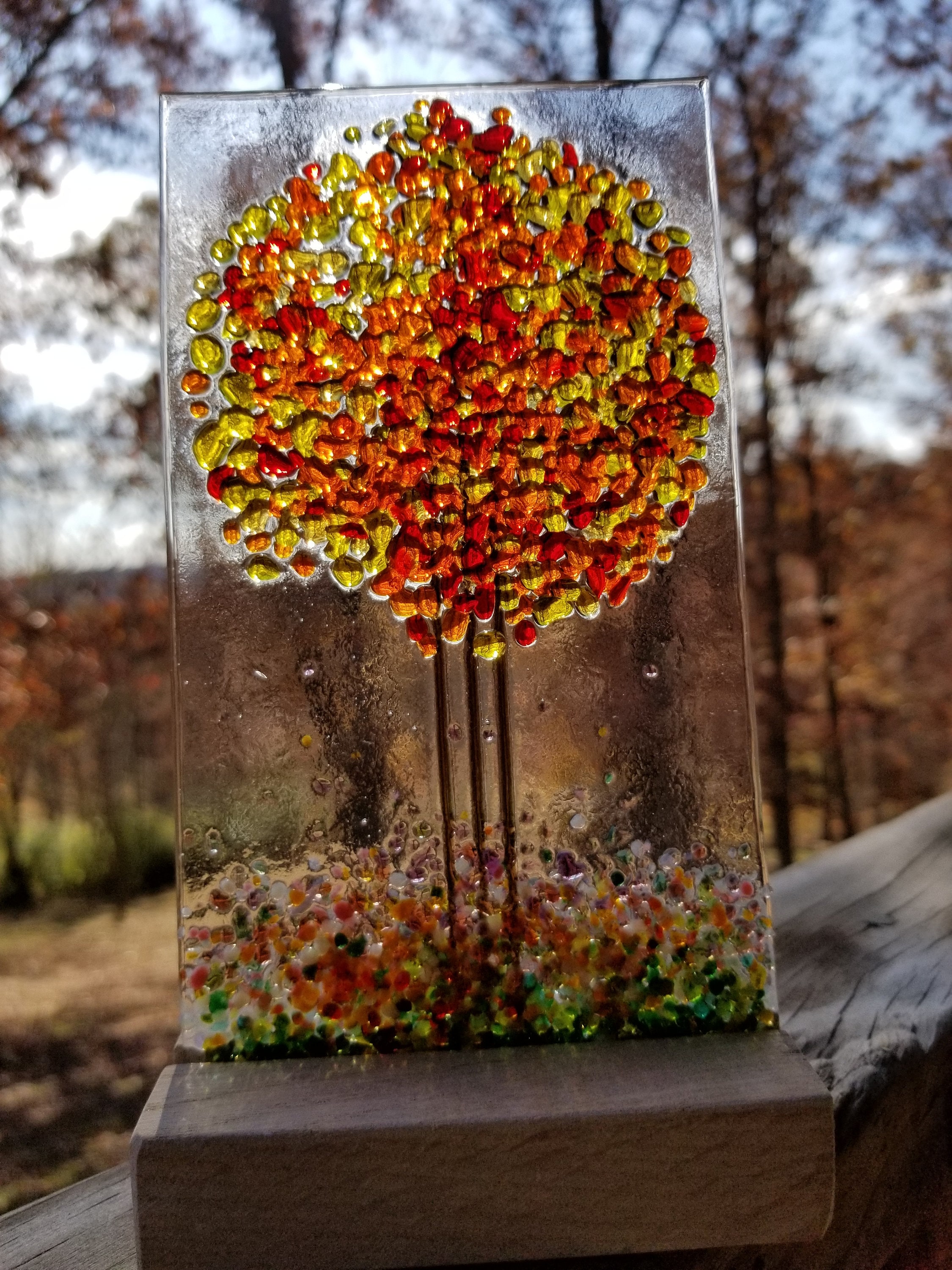 Colorful Fall Tree Handmade Fused Glass Suncatcher in Oak Etsy