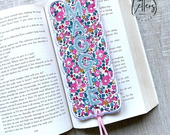 Liberty Print Bookmark, Personalised  Bookmark - Betsy Ann Dark Pink