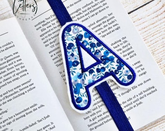 Liberty Print Initial Bookmark, Initial Book Band - Wiltshire Berry Navy