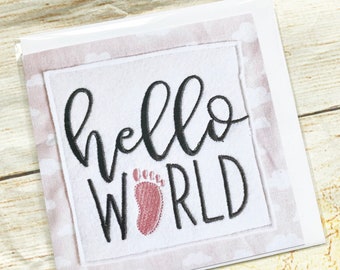 New Baby Card, Hello World Pink Card
