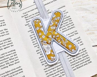 Liberty Print Initial Bookmark, Initial Book Band - Summer Blooms Mustard