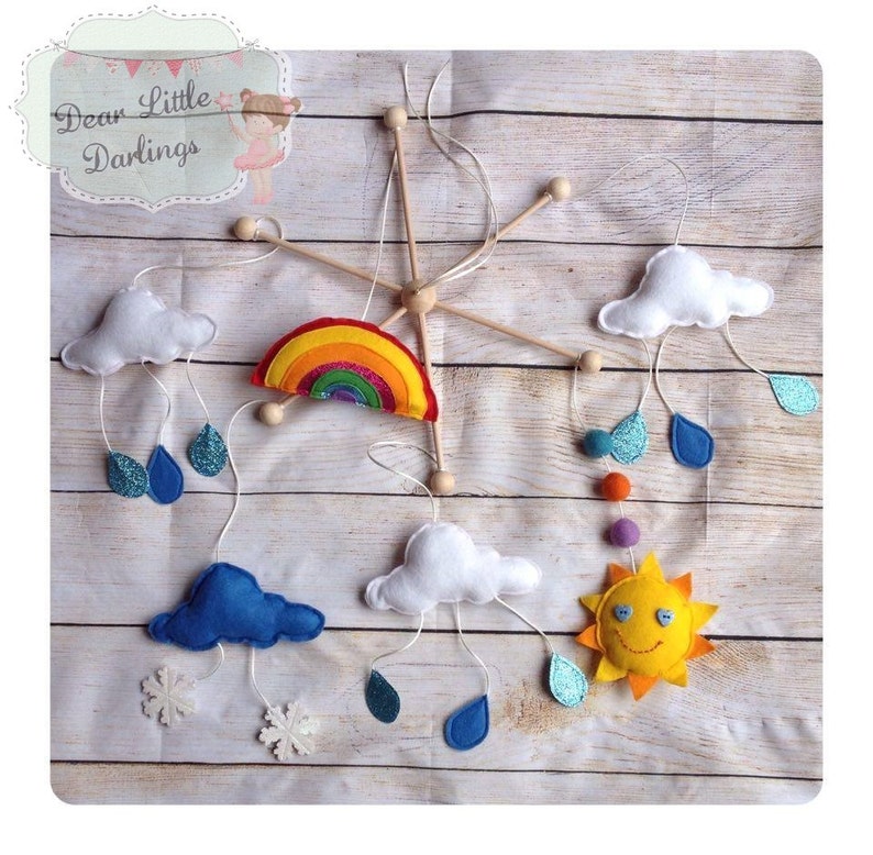 Rainbow Sun Clouds Ceiling Mobile Nursery Felt Mobile Etsy
