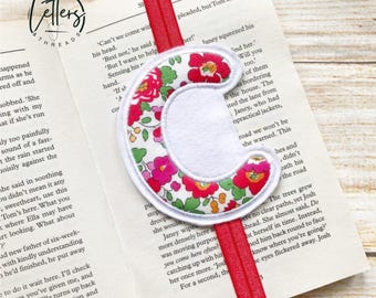 Liberty Print Initial Bookmark, Initial Book Band - Betsy Red