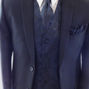 Mens Vest Pewter gray Tone On Tone Satin Paisley Vest Tie And Pocket Square Set image 3