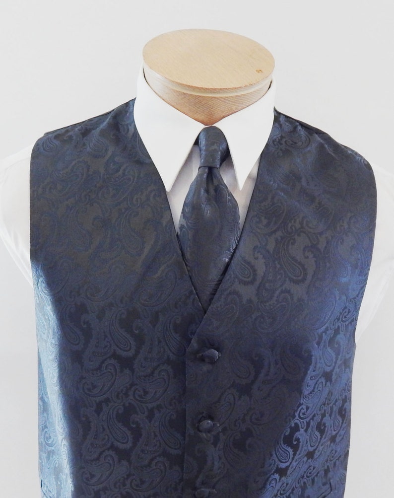 Mens Vest Pewter gray Tone On Tone Satin Paisley Vest Tie And Pocket Square Set image 1