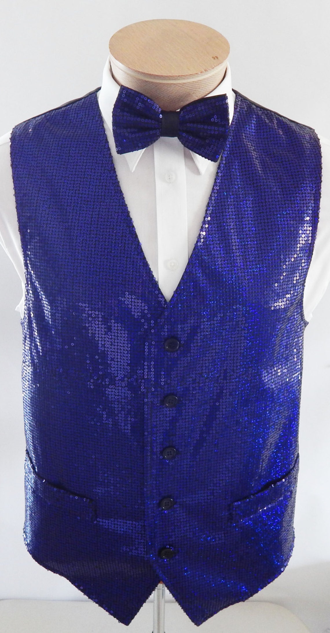 Mens Royal Blue Sequin Vest and Bow Tie Set | Etsy