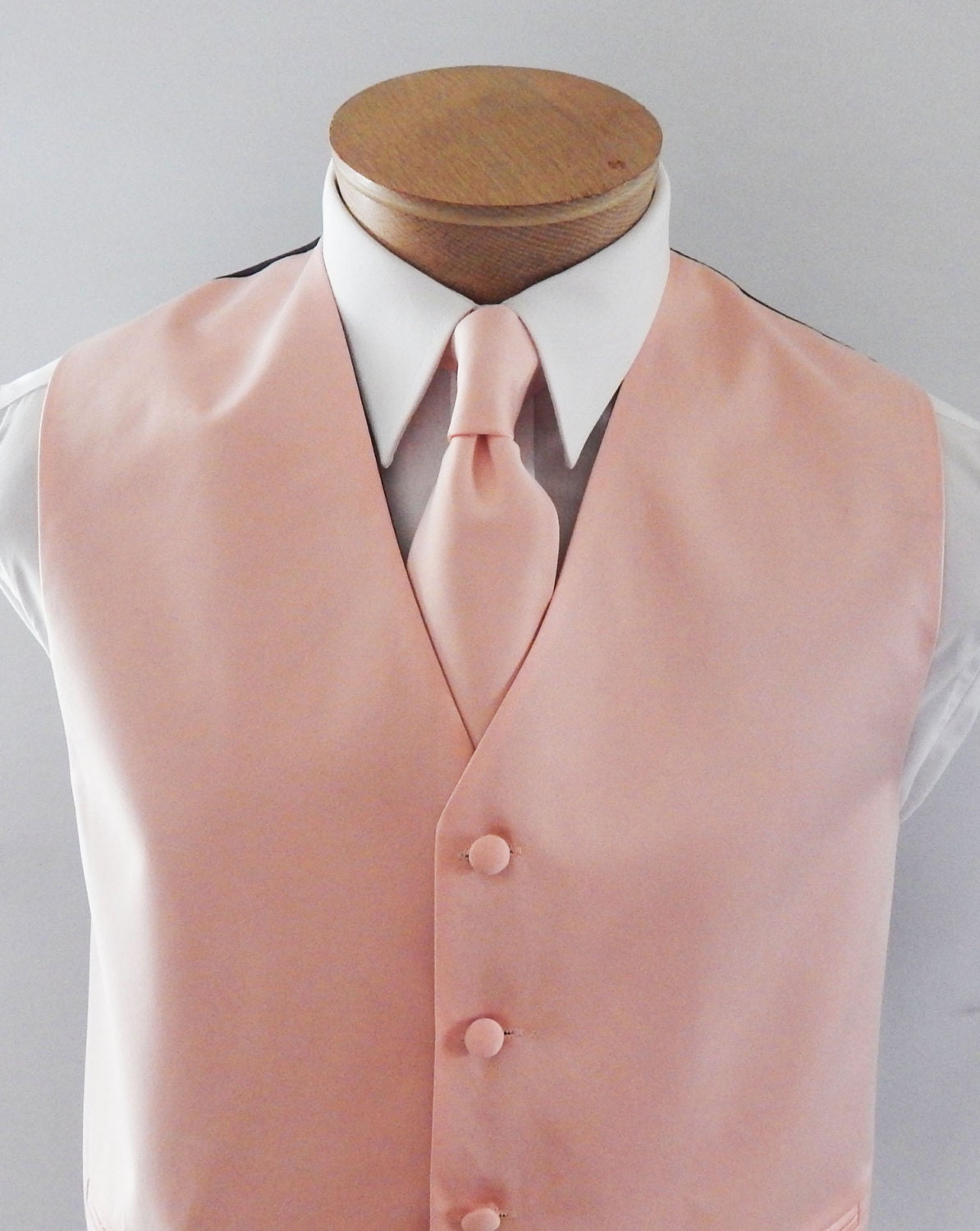 Mens Vest Light Peach Smooth Satin and Covered Buttons Vest Comes