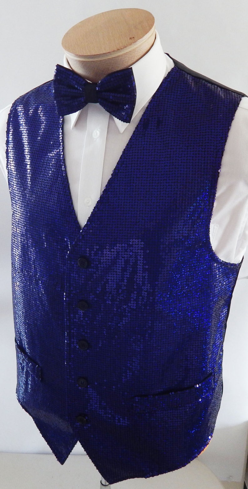 Mens Royal Blue Sequin Vest and Bow Tie Set Etsy