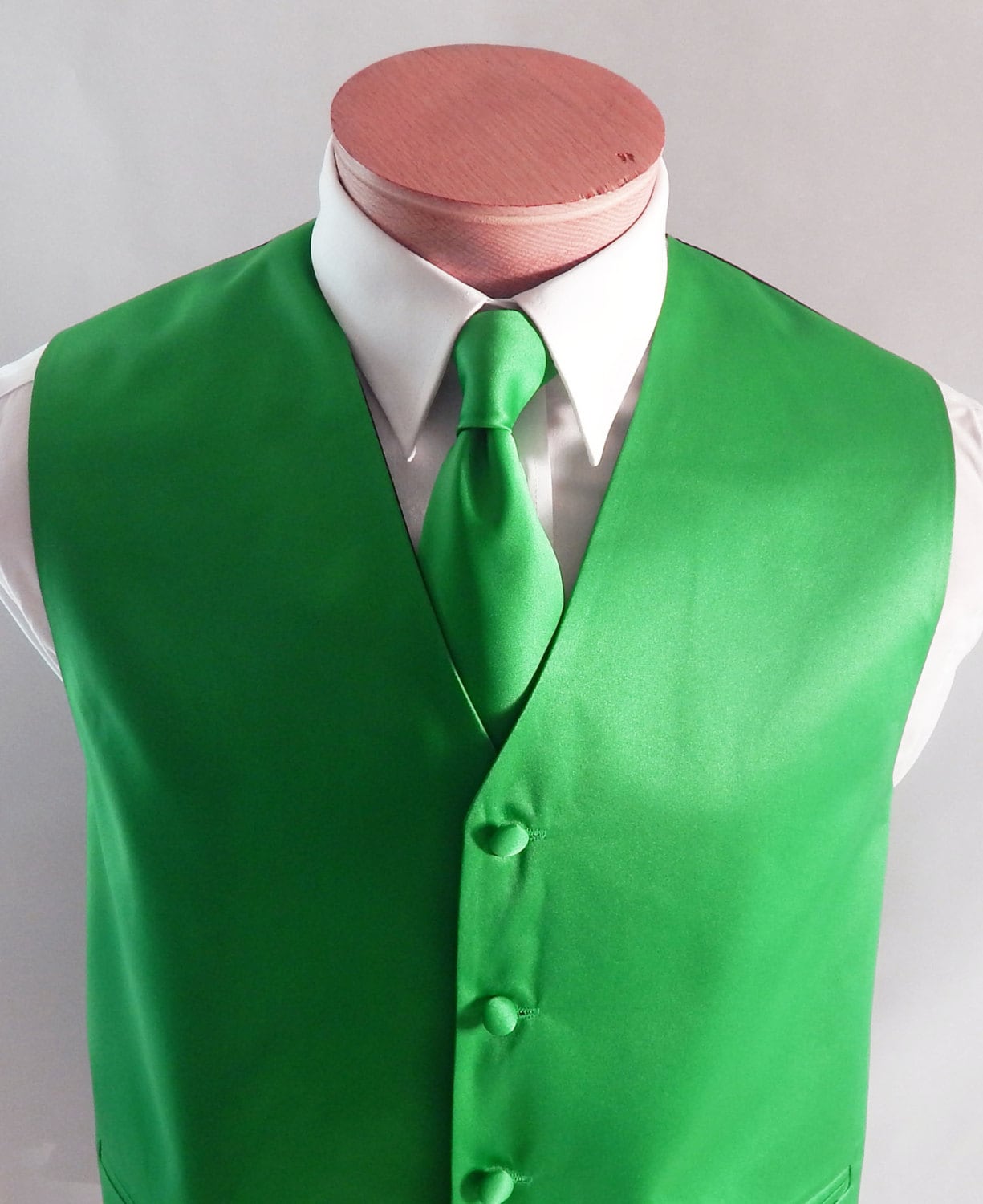 Mens Vest Kelly Green Smooth Satin With 