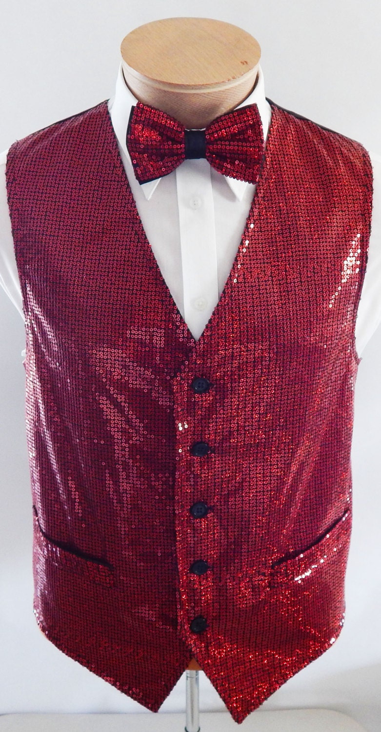 Mens Red Sequin Vest and Bow Tie Set Etsy UK