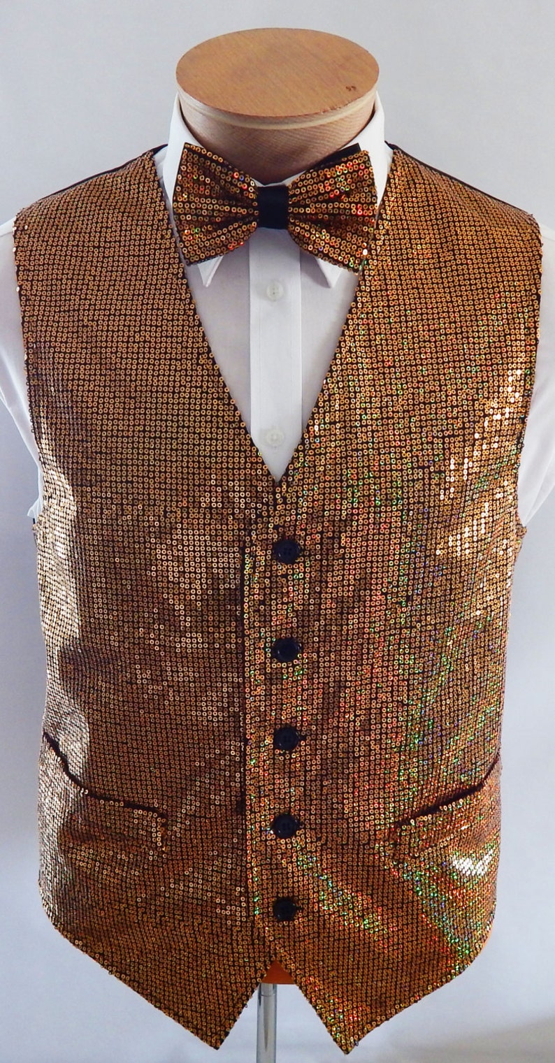 Mens Gold Sequin Vest and Bow Tie Set - Etsy