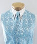 Mens Vest Bright Light to Medium Blue Tone On Tone Satin Paisley Vest Tie And Pocket Square Set