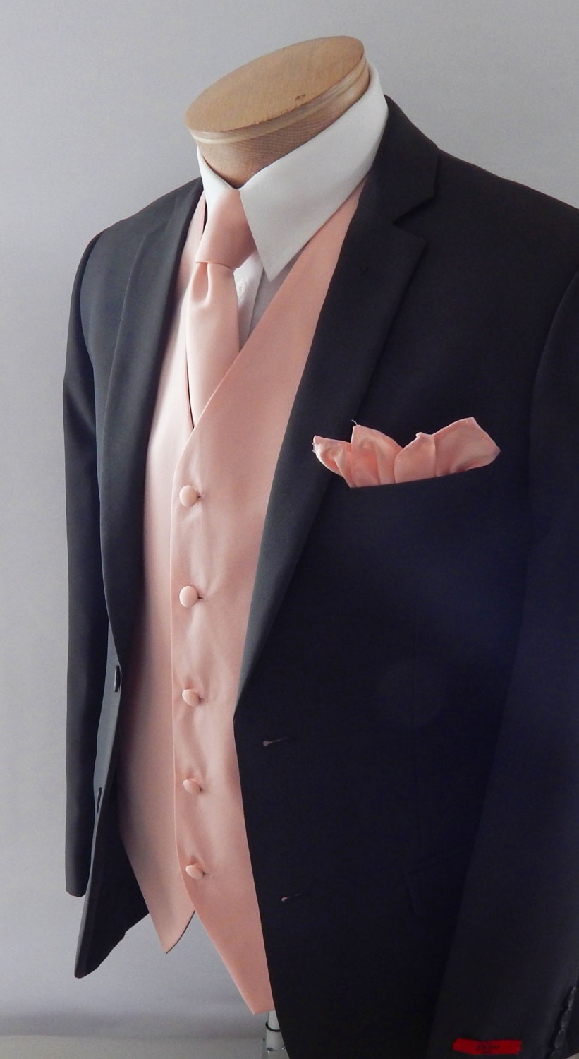Mens Vest Light Peach Smooth Satin and Covered Buttons Vest Comes